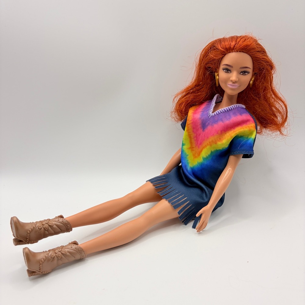 Barbie Fashionistas #141 Red Head Tie Dye Fringe Dress Cowboy Boots Doll 2019